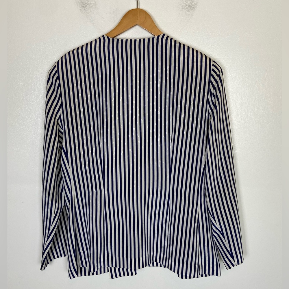 Leslie Fay Women's 80s 90s Satin Stripes Double Breasted Jacket Size 18 Nautical - Picture 4 of 11